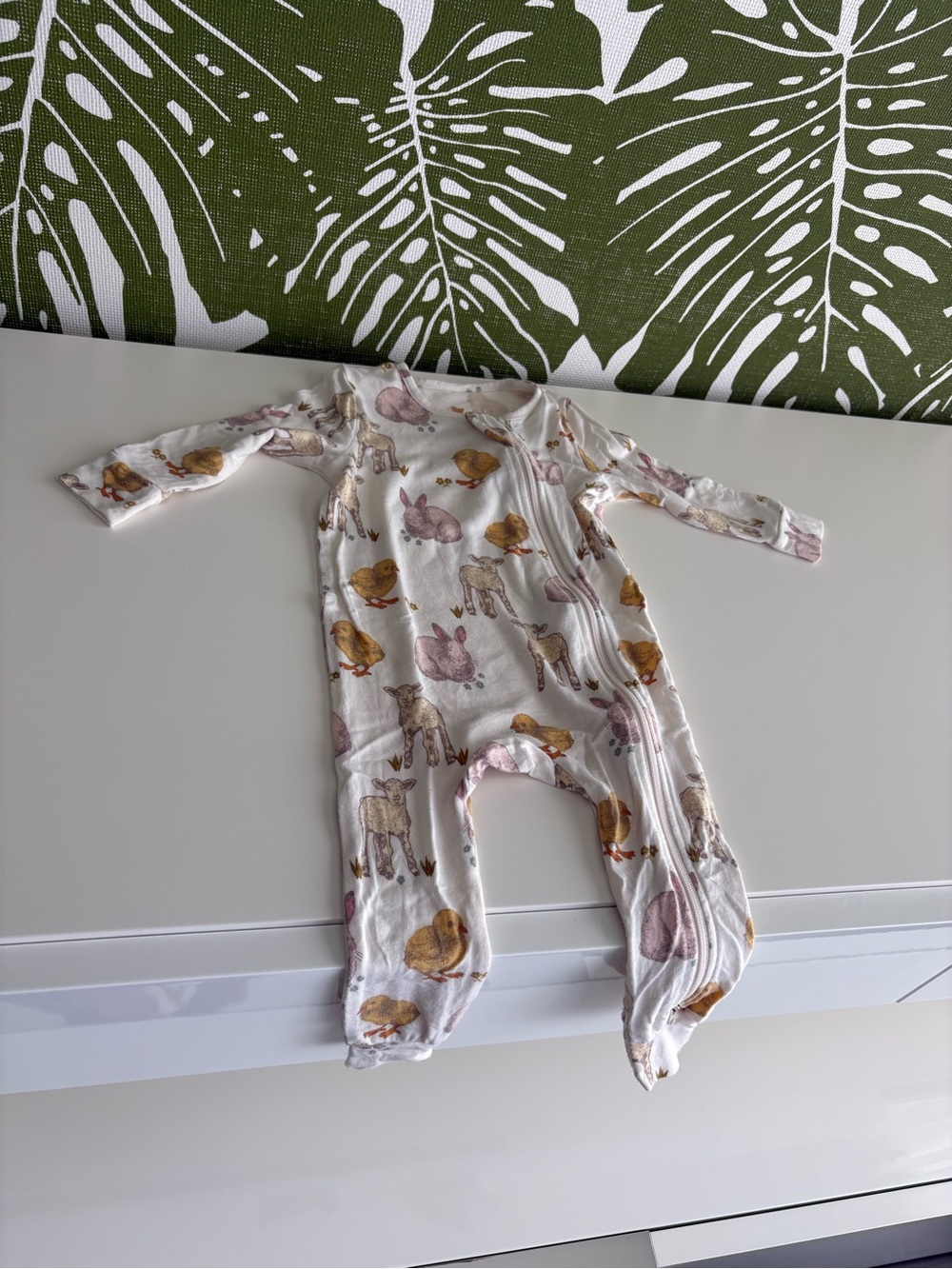 Pink Chicken Cream Footed Pajamas with Pink and Tan Farm Animal Prints🐣